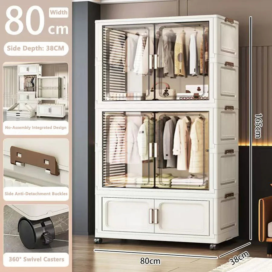 Multi-Functional Folding Storage Cabinet for Home Office Kitchen Bathroom Organizer with Doors White Black Gray