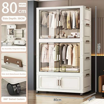 Multi-Functional Folding Storage Cabinet for Home Office Kitchen Bathroom Organizer with Doors White Black Gray