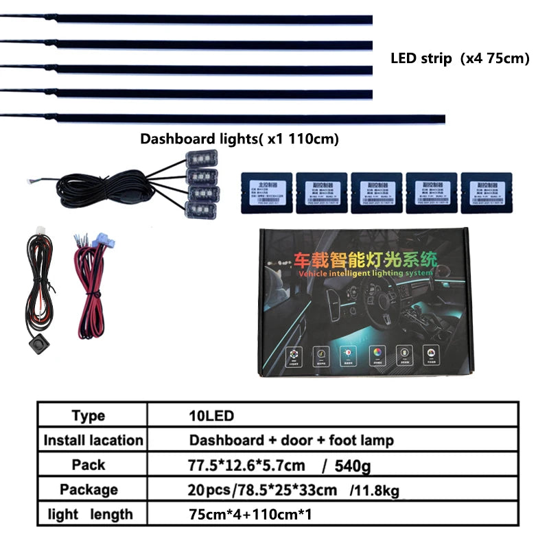 18in1 Car interior lights rgb Car Led interior car led strip lights for car ambient light door lighting Foot decorative lamp