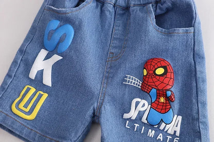 2025 Summer Baby Boys Spiderman Short Sleeve T-shirt+Jeans Sets Clothes Kids Fashion Clothing Outfits Children Sports Suits