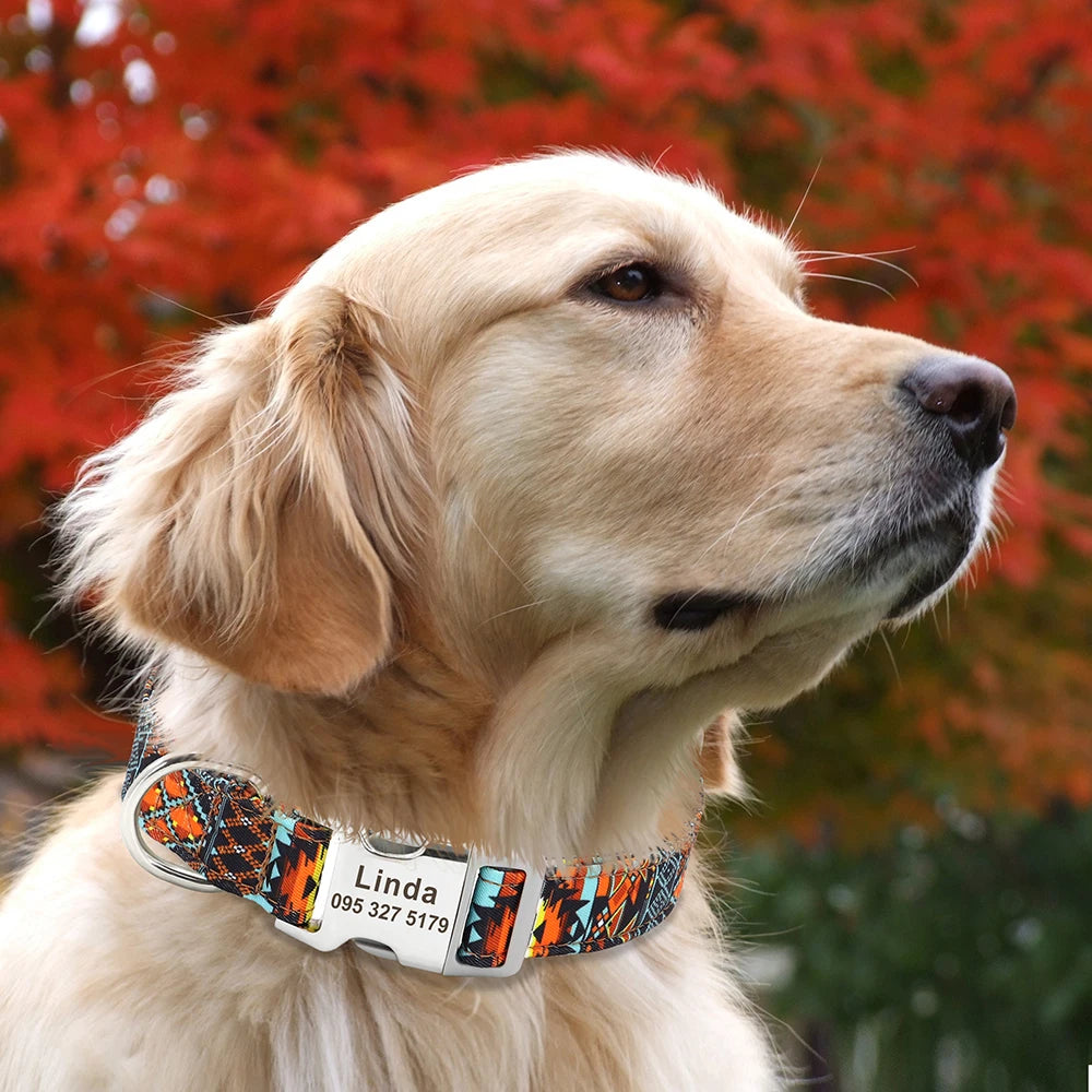 Custom Large Dog Collar Cute Print Personalized Pet Collar Nylon Puppy Dogs ID Collars Engraved Name for Small Medium Large Dog