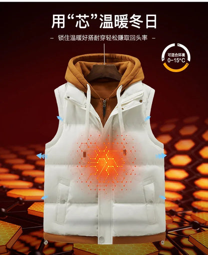Unisex Fashion Hooded Vests Jacket Sleeveless Vest Autumn Thermal Soft Vests Casual Coats Male Cotton Men's Vest Men Thicken