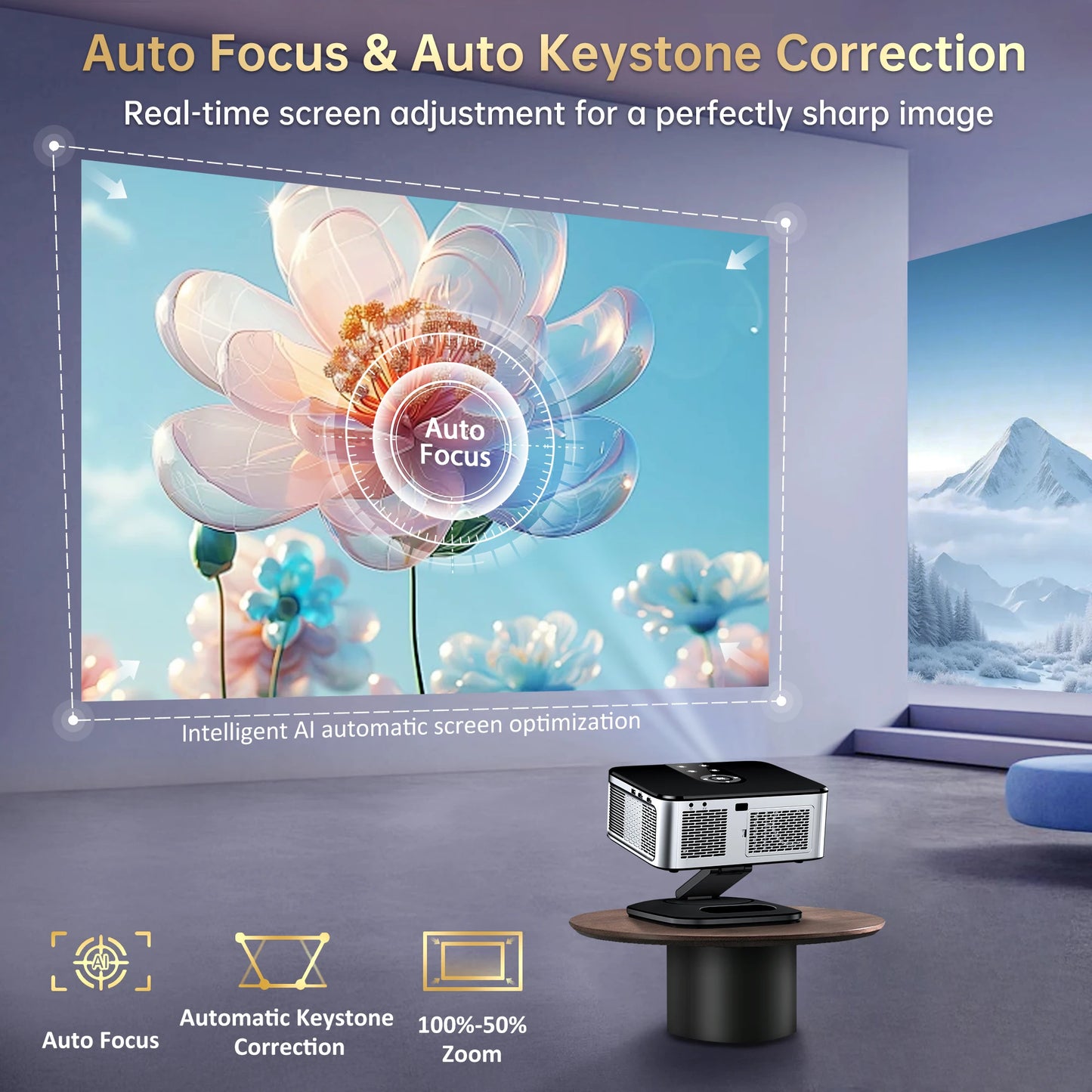 HORLAT Google TV Projector 40000 Lumens Bluetooth Voice Control Auto Focus Android 11 WiFi 6 4K UHD Home Theater Movie Projector