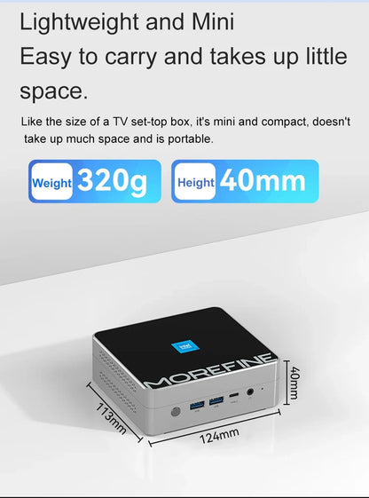 MOREFINE M9S Mini PC 12th Gen Intel i3 N305 N300 N200 ES QS PCIE3.0x4 2xLAN Home /Office Computer Windows 11 NUC WiFi6 Firewall