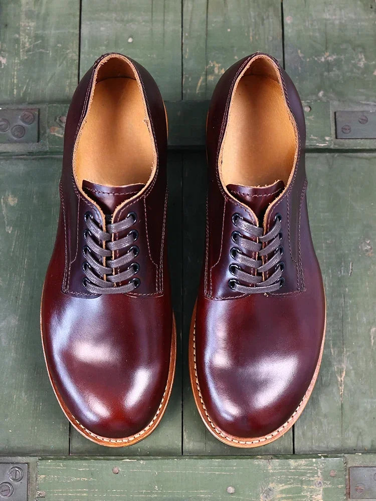 Durable Goodyear Edge Motorcycle Durable Traditional Boots Retro Oil Leather Red Punk Men's Cowhide Low Top Shoes