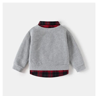 Fashion Boys Shirts Sweatshirts Turndown Collar Kids Tops Outfits Long Sleeve Children's Clothes