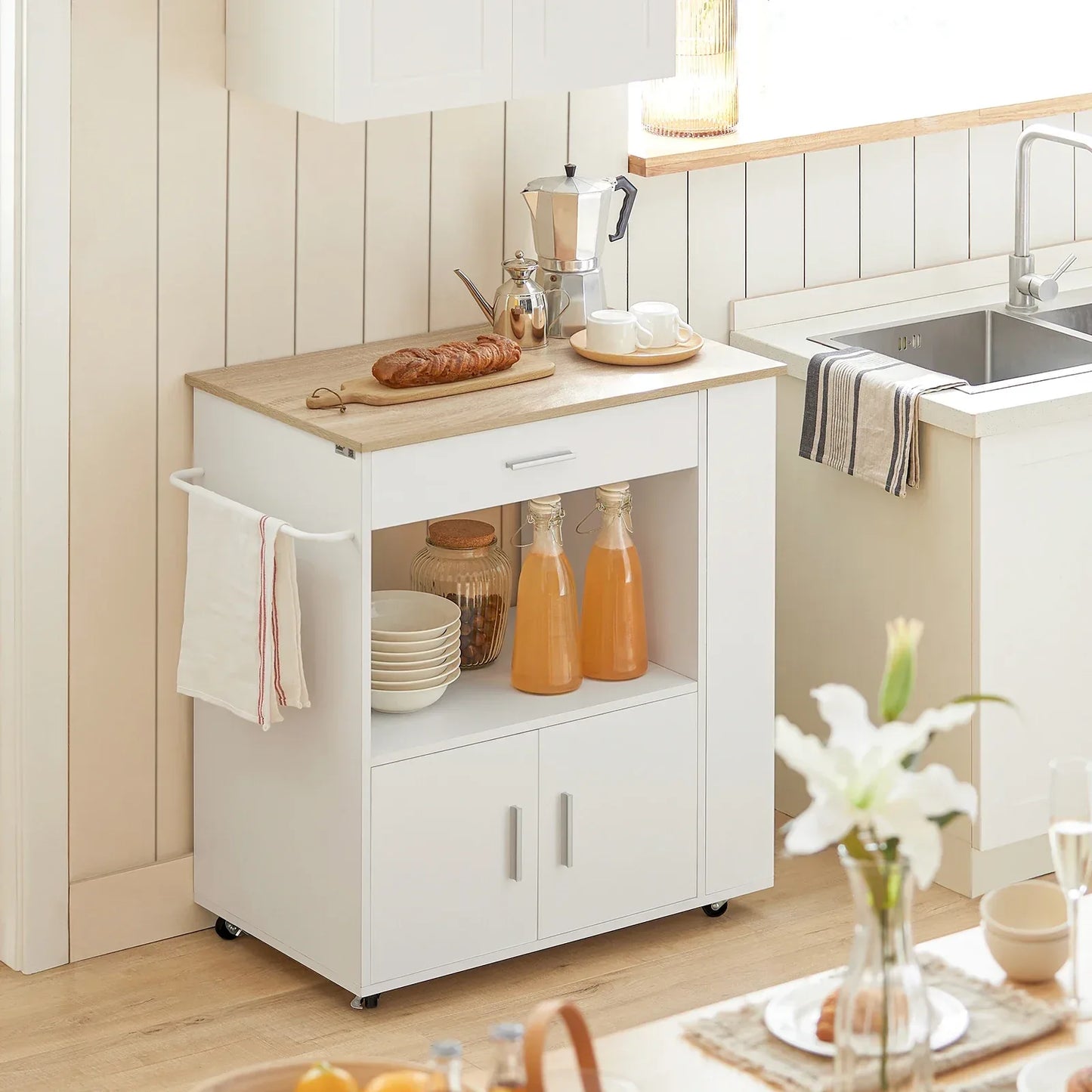 SoBuy FKW113 serving trolley kitchen cart narrow kitchen island on wheels microwave wardrobe trolley for kitchen