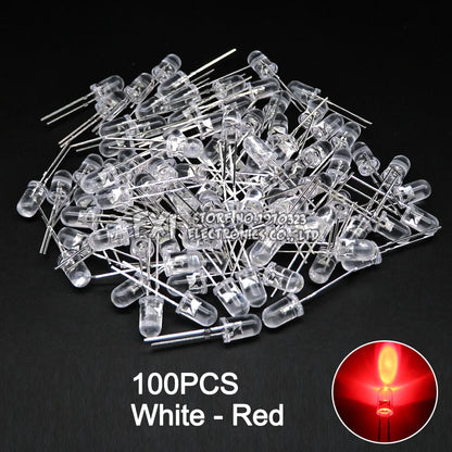 100PCS F5 LED Diode 5MM Assorted Kit White Green Red Blue Yellow Orange Pink Purple Warm White DIY kit Light Emitting Diode bxv