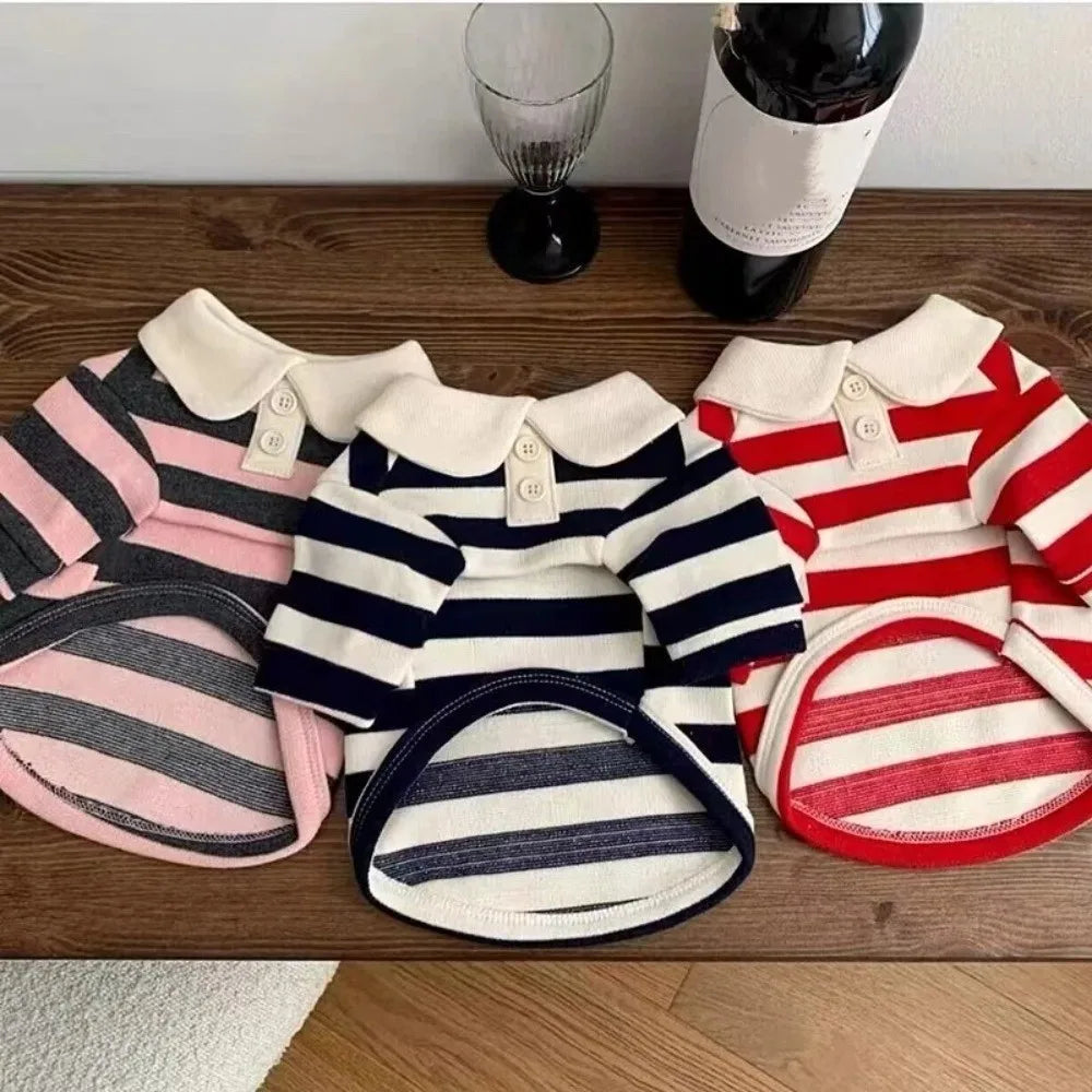 Fashion Striped Collared Dog Shirt Soft Breathable Cooling Vest Pet Hoodie For Puppy Outdoor Activities