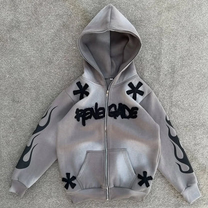 Retro Street Geometry Print Hoodie Original Design Patchwork Y2K Hip Hop Harajuku Style Casual Oversized Hoodie Male Tracksuit