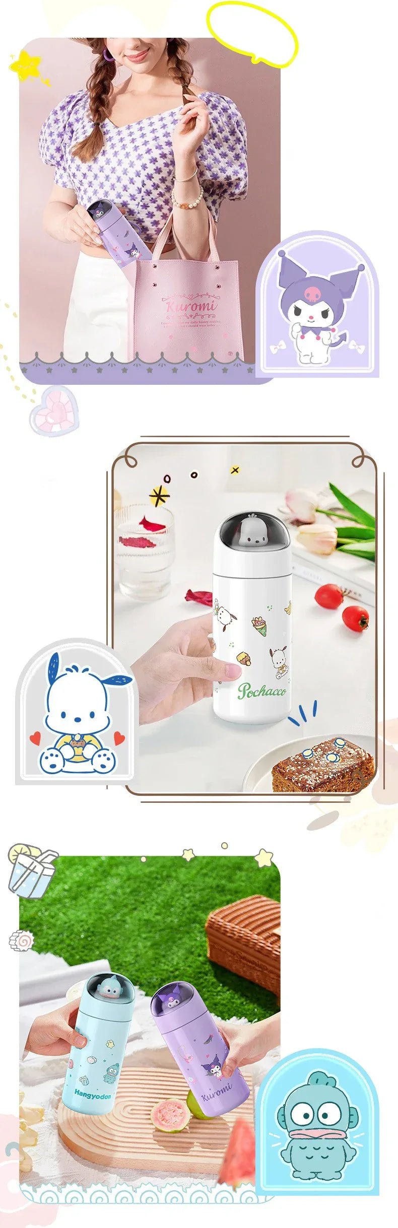 350MLStainless Steel Thermos Cups Student Kids Anime Cartoon Vacuum Flask Cute kitten/Dog/Bear Insulated Water Bottles Tumbler