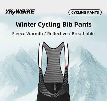 YKYWBIKE 2026 Winter Cycling Bib Tights Thermal Warmth Fleeced Road Bike Bib Long Pants 6 Hours Riding Bicycle Clothing