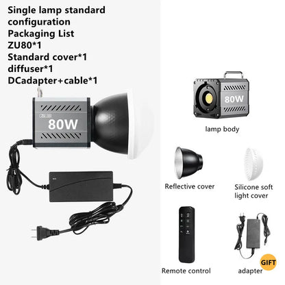 Roreta ZU80/ZU60 Photo Studio Light COB Bi-Color 2500-8500K CRI≥95 TLCI≥97 With Diffuser LED Video Lights Fill Lighting