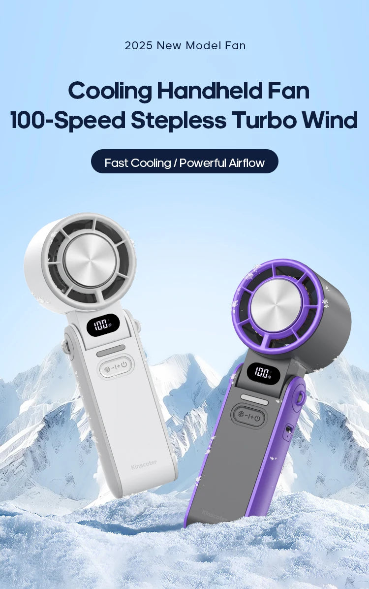 New Foldable Air Cooling Rechargeable Fan 3600mAh Portable Mini Handheld Fan 100-Speed Stepless Turbo Wind for Outdoor Travel