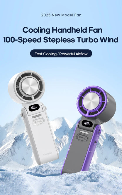 New Foldable Air Cooling Rechargeable Fan 3600mAh Portable Mini Handheld Fan 100-Speed Stepless Turbo Wind for Outdoor Travel