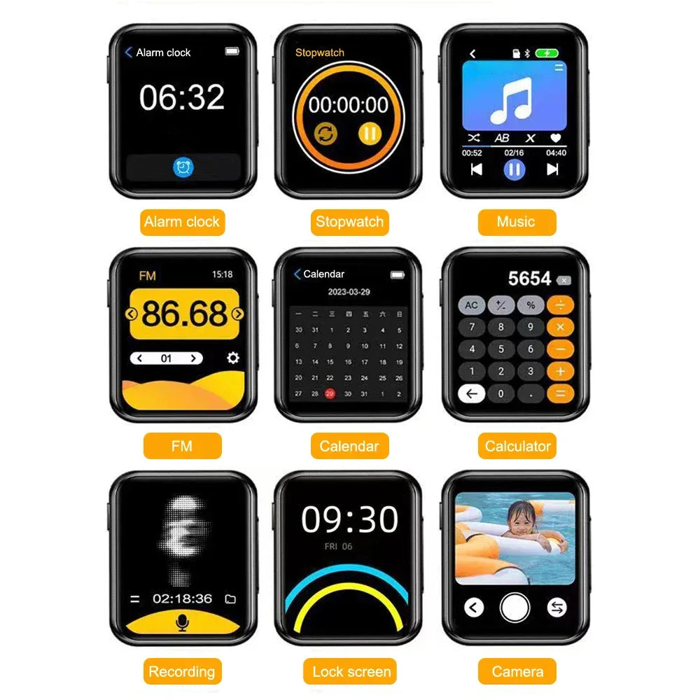 16-128GB Bluetooth 5.4 MP3 MP4 Player With Camera 2 Inch Touch Screen MP3 With 720P Camera/Speaker Video Recorder FM radio