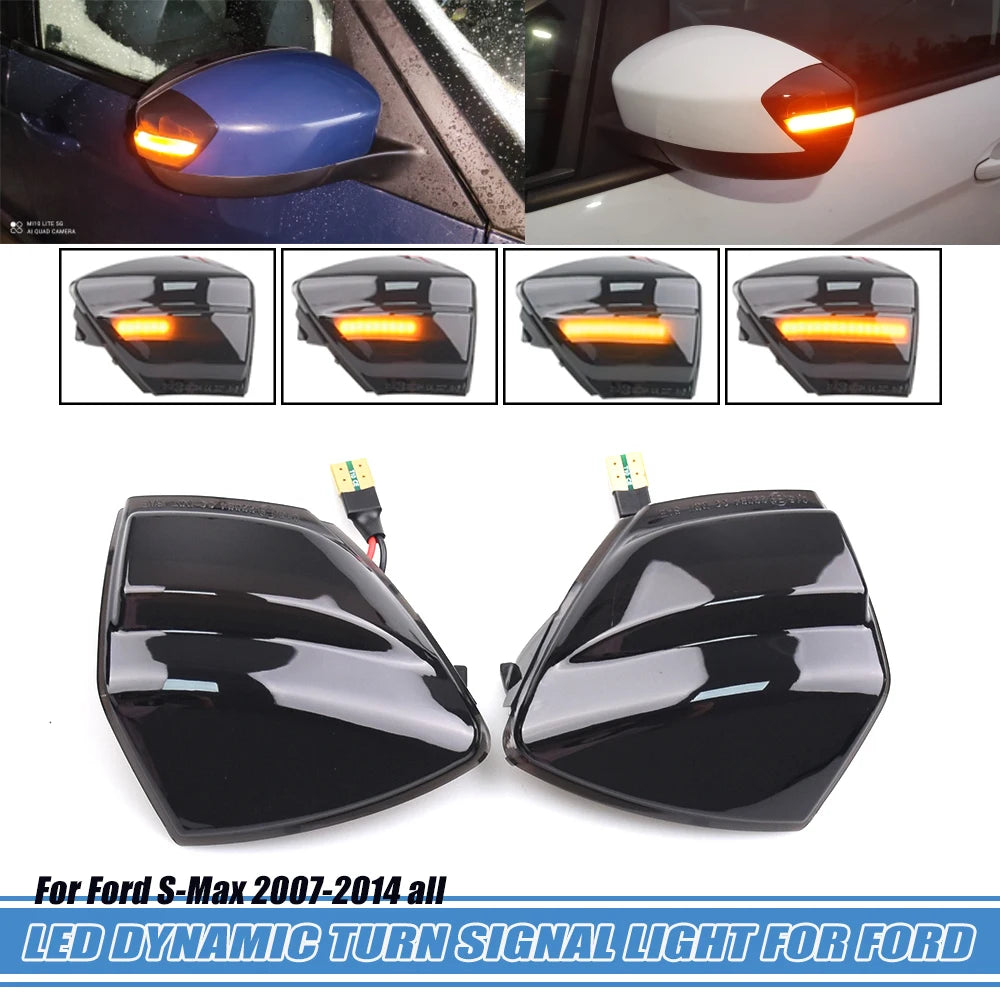Car Dynamic Turn Signal Light For Ford S-Max 07-14 Kuga C394 08-12 C-Max 11-19 LED Mirror Repeater Sequential Indicator Blinker