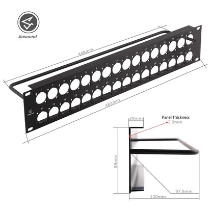 1U 2U Rack Patch Panel 8 12 16 24 Way Channel Flight Case Mount for XLR Connecctor Male Female SpeakOn Cabinet Mounting Panel