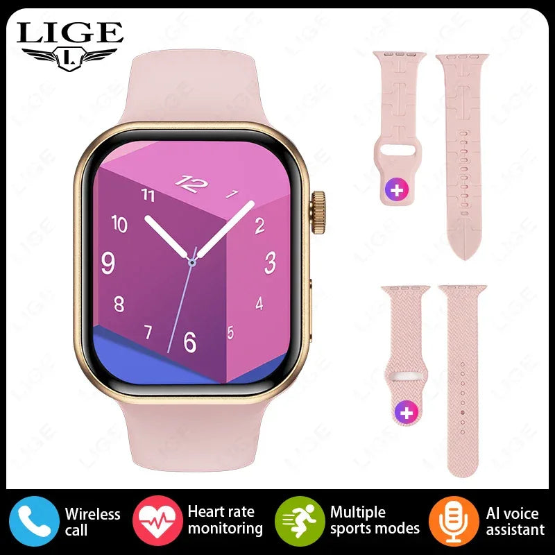 LIGE New Heart Rate Health Smartwatch Men Women 2.01" Bluetooth Call Music Smart Watches Ladies Sports Fitnesss Smart Watch Gift