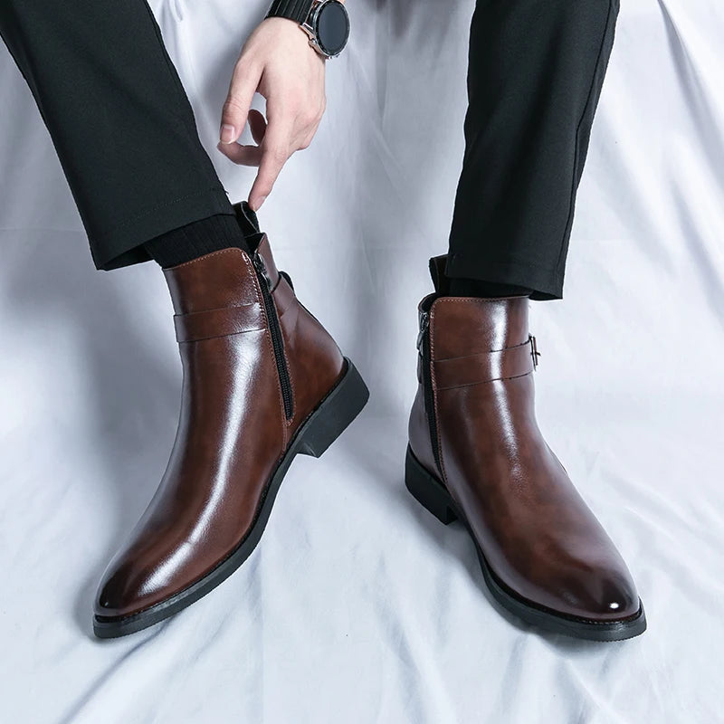 2025 Autumn Designer Business Casual Shoes For Men Trend Classic Leather Shoes Outdoor Chelsea Pointed Tip Brown Plus Size 47