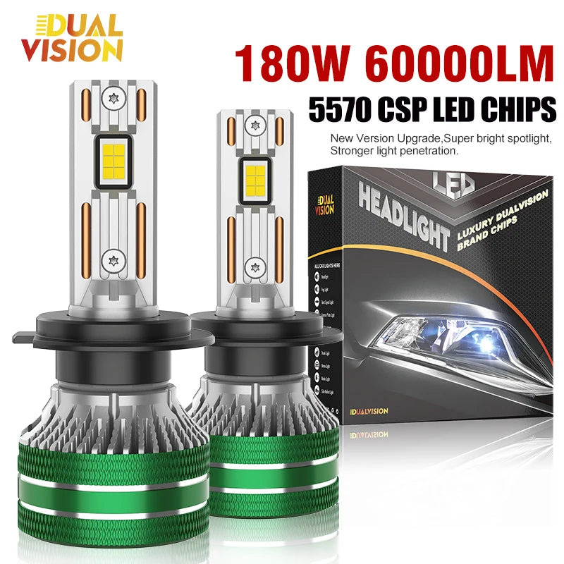 Dualvision 180W K5C PLUS H7 H11 H1 H4 H3 Led Headlight Bulb 6000K LED HB3 HB4 9012 Double Copper Tube Led Light Kit for Car 12V