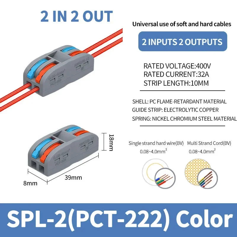 SPL2/3/4/5 Connector Wiring Terminal Quick PCT Lamp Wire Connector Parallel Wire Junction Box 1/2/3/4/5 in Multiple Out Splitter