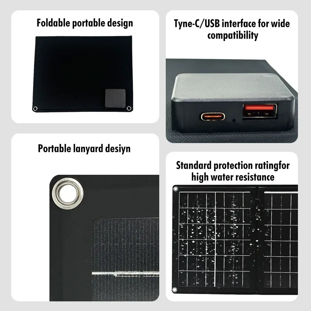 Practical Solar Panel Foldable Power Bank SOECOPO 40W Portable Charge Phone Outdoor Activities  USB + Type - C 5V/2.4A Camping