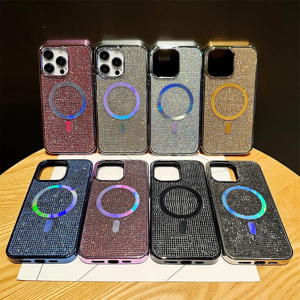Luxury Diamond For Magsafe Case for iPhone 15 16 17 Pro Max Plus Bling Shinny Magnetic Cover for iPhone 11 12 13 14 Pro Max