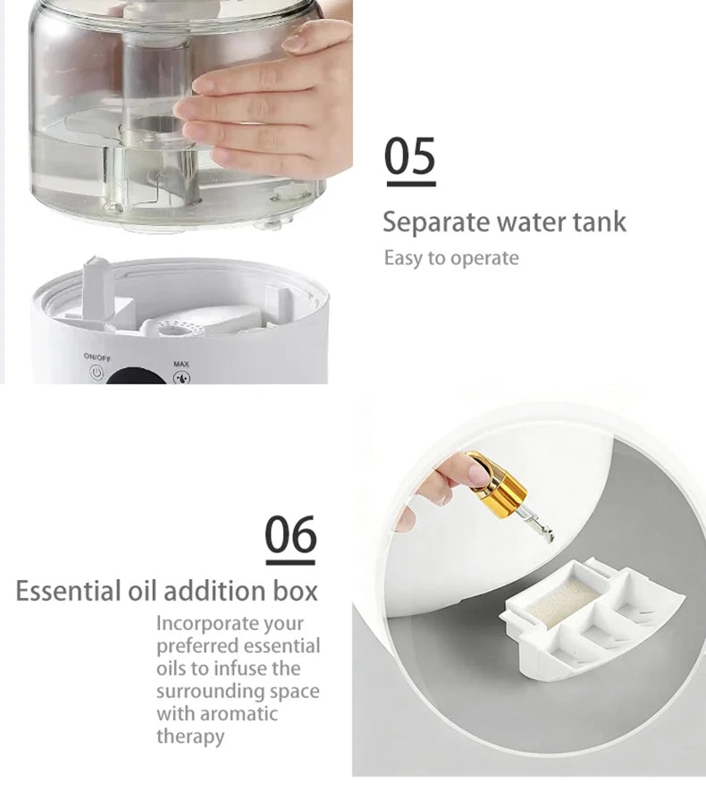 3000mL Smart Air Humidifier with Dual Mist Output: Essential Oil Aroma Diffuser for Home & Office, Equipped with Adjustable Fog
