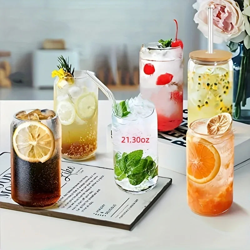 1-4pcs/set High Borosilicate Glass Water Cup 21.3oz Reusable Drinking Cups Ice Coffee Boba Bottle for Restaurant Travel Bottles