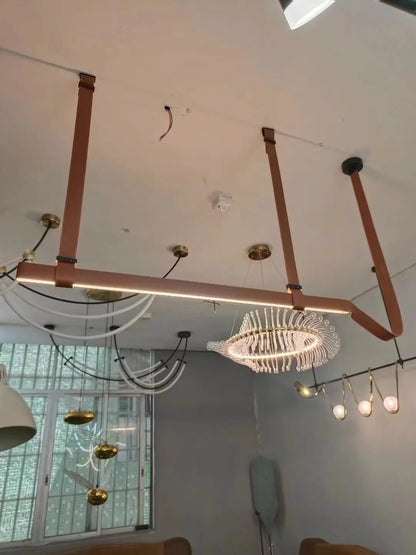 Minimalist LED Leather Pendant Chandelier Dining Table Hanging Lamp Office Pendant Lamp For Hotel Chandeliers Belt Home Decor