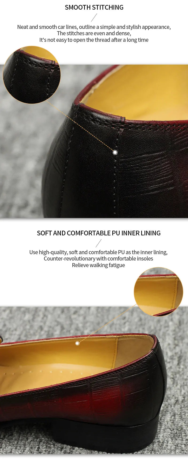 Loafer Men Fashion Cowhide Shoes Casual Gentleman Party Wedding  Leather Shoes Gray Red Mixed Striped Elastic Band Footwear