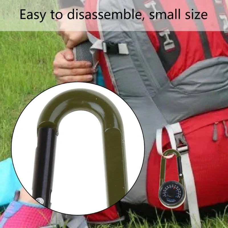 Outdoor Multifunctional Hiking Metal Carabiner Mini Compass Thermometer Keychain