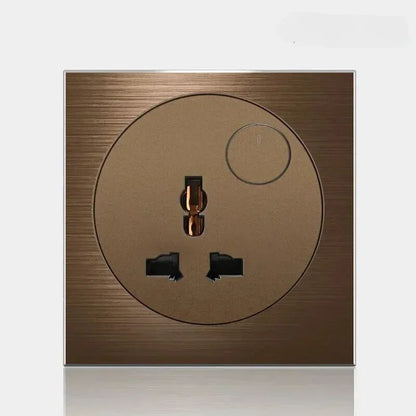 High quality coffee color universal Retro Eu FR 220V wall light switch,Reset button switch electrical socket with LED indicator