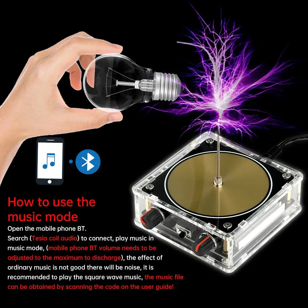 AC110-220V Input Dual Mode Music Tesla Coil Palm Tesla Coil High Frequency Voltage Pulse arc Generator  Artificial Lightning
