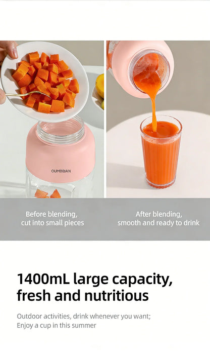 High Aesthetic 1300ml Large Capacity USB Rechargeable Portable Blender Juicer, Kitchen Fruit Juicer, Food Prep