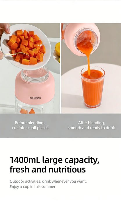 High Aesthetic 1300ml Large Capacity USB Rechargeable Portable Blender Juicer, Kitchen Fruit Juicer, Food Prep
