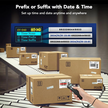 EYOYO Portable Bluetooth 1D Bar Code 2D QR Scanner with Digital Display Can Add Custom Prefix/Suffix Digits,Keyboard Keys