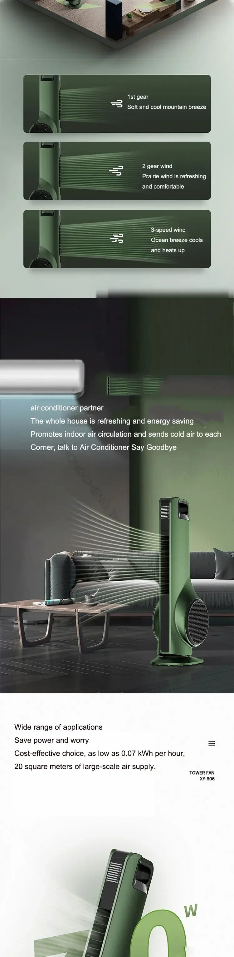 Portable 220v Leafless Electric Fan Tower Air Conditioning Fan Bedroom Silent Remote Control Indoor Purification Air Circulation