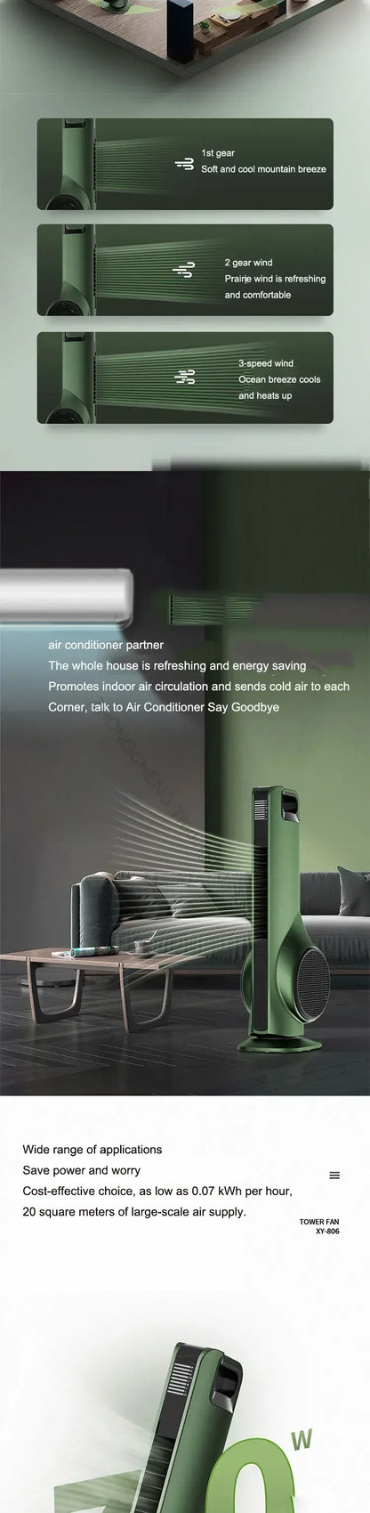 Portable 220v Leafless Electric Fan Tower Air Conditioning Fan Bedroom Silent Remote Control Indoor Purification Air Circulation