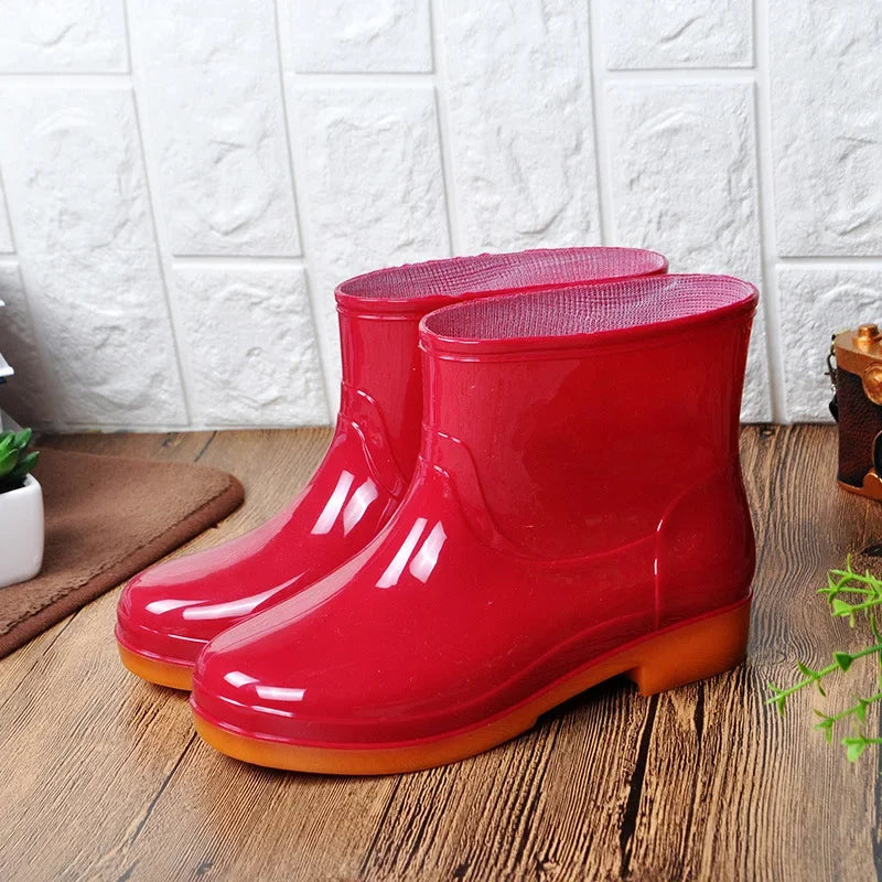 Women's Short Rain Shoes Non-slip Waterproof Rubber Boots Durable Wear-resistant Rain Boots Fleece Lined Warm Shoes Wholesale