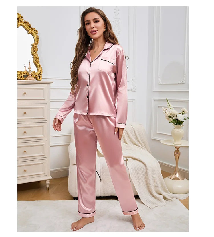 Women's Pajama Set Sleepwear Suit Loungewear Pj Set Satin Long Sleeve Tops With Pants 2 Pieces Pjs Pajamas for Women Pyjama