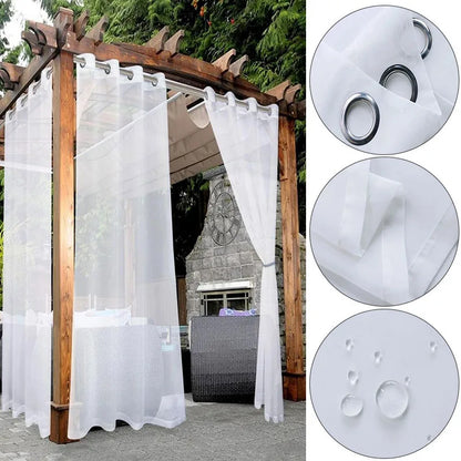 1 Pcs Outdoor Waterproof Sheer Curtain Translucent Bedroom Indoor Blackout Curtain Porch Pergola Patio Pavilion Terrace Curtains