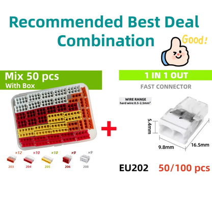 10/50/100 Pcs CMK 20 Mini Quick Wire Connectors 2/3/4/5/6/8 Ports Terminal Block Hard Stainless Easy Electric Quick Push-In
