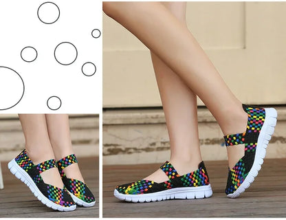 Plus Size Women Flat Shoes  Fashion Elastic Band Weave Shoes Women Comfort Flat Shoes Women Casual Loafers Zapatos De Mujer