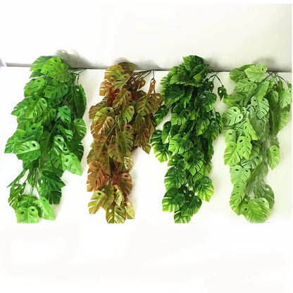 Artificial Palm Green Plants Vine Turtle Leaf Rattan Ceiling Wall Hanging Flower Maple Leaves Wedding Garden Balcony Home Decor