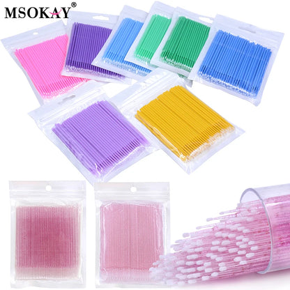 100Pcs Eyelash Cleaning Brush Lash Extension Micro Cotton Swab Individual Eyelashes Microbrush Beauty Makeup Clean Remover Tools