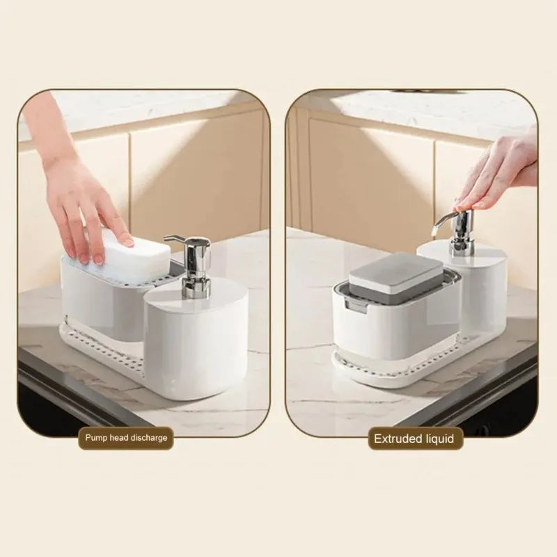 Hand Dish Soap Dispenser Sponge Towel Holder Sink Drain Tray Liquid Soap Pump Container Bathroom Accessory Kitchen Organizer