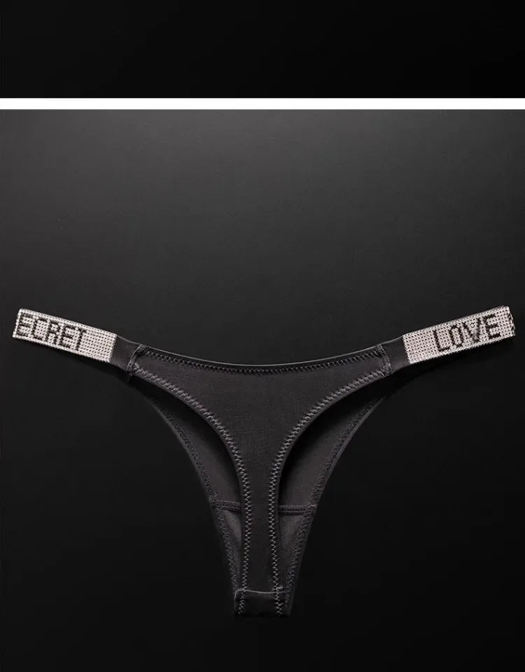 Letter Sexy Panties Women Thongs Rhinestones Diamonds G-string Sports Thong Low Waist Shorts Briefs T-back Fitness S-XL