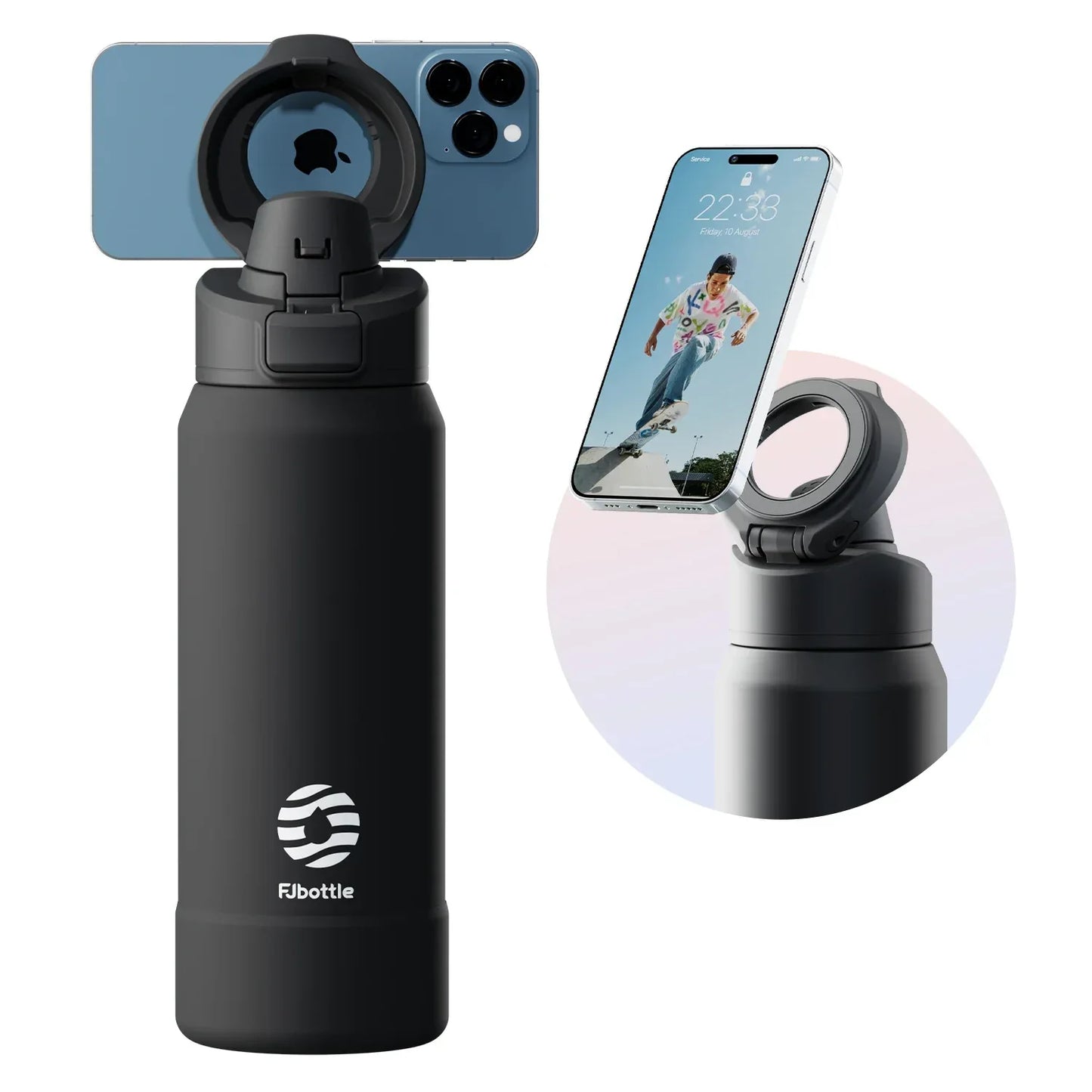 Fjbottle Magnetic Thermos Stainless Steel Sports Water Bottle with Magnetic Phone Holder Bouncing cover Insulation Cup